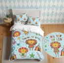 Housse de couette Cirque, parure de lit lion pour enfants, décor bleu