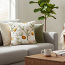 Coussin carré en coton brodé (marguerites)