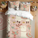 Housse de couette lama, parure de lit rose à fleurs