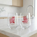 Duo de verres à vin sans pied - Chat