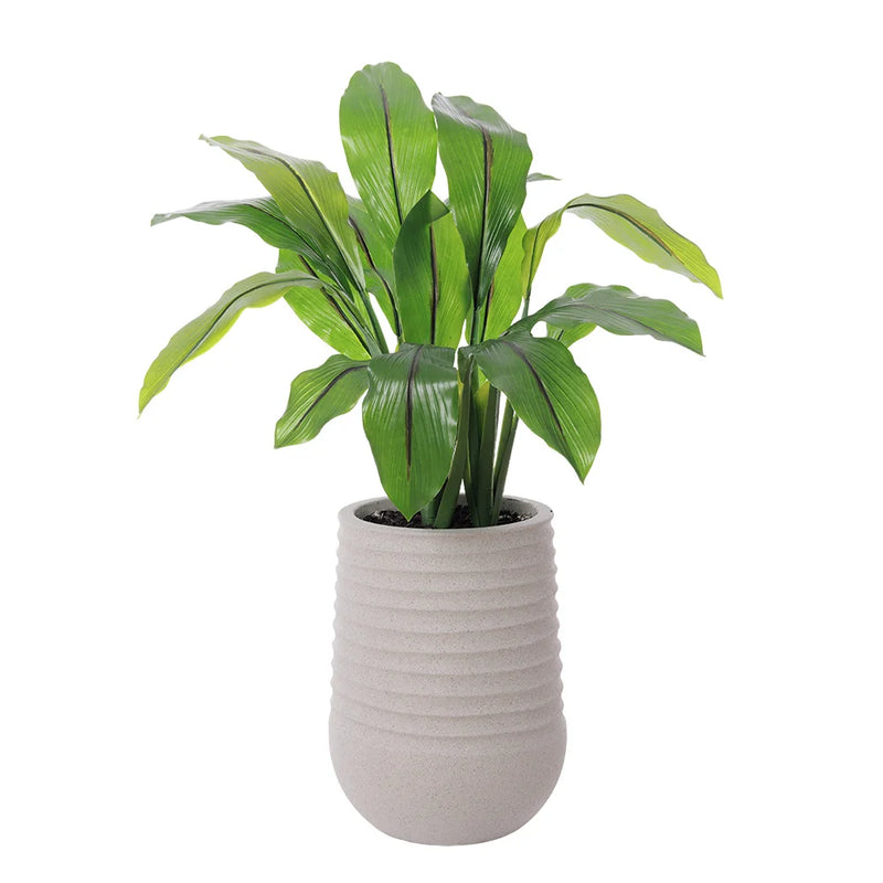 Curcuma artificiel extérieur en pot beige fini terrazzo gris, 33”