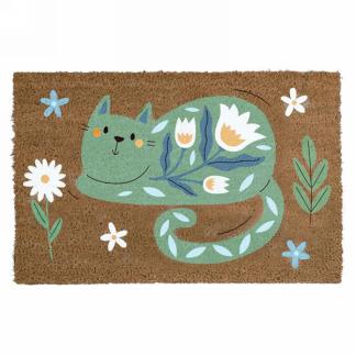 Tapis de coco - chat vert floral (avril 2025 )