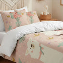 Housse de couette lama, parure de lit rose à fleurs
