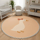 Grand tapis rond vintage « Silly Goose » pour chambre d'enfant avec pompons