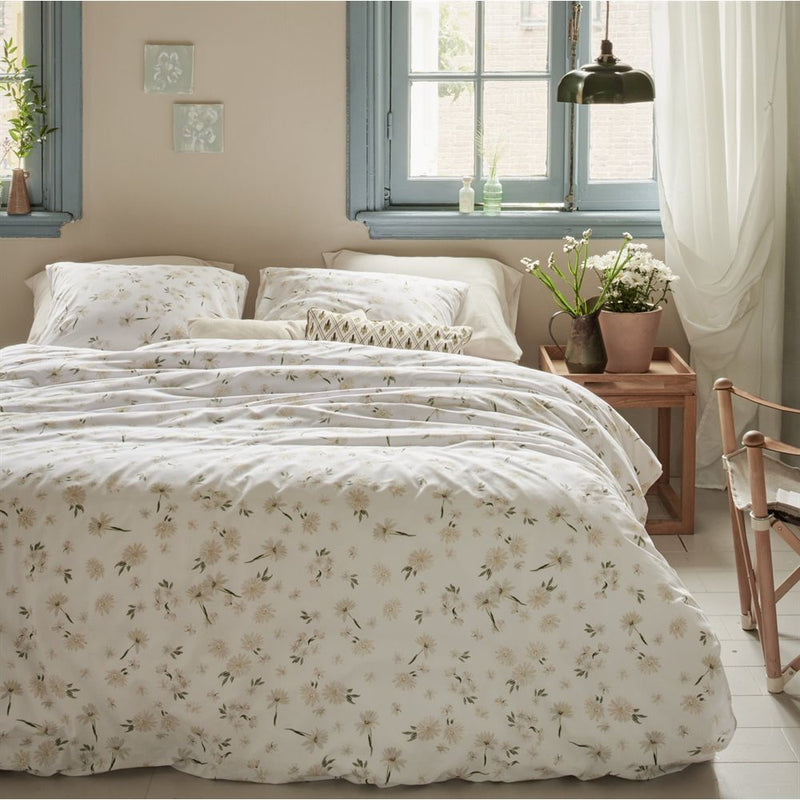 Housse de couette blanche fleurie camomille