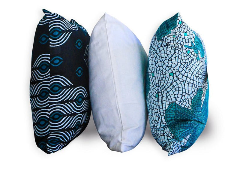Trio de coussin décoratif en tissus Wax africaine colorée - Sangha
