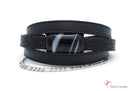 Bracelet en cuir noir avec chaine en acier inoxydable