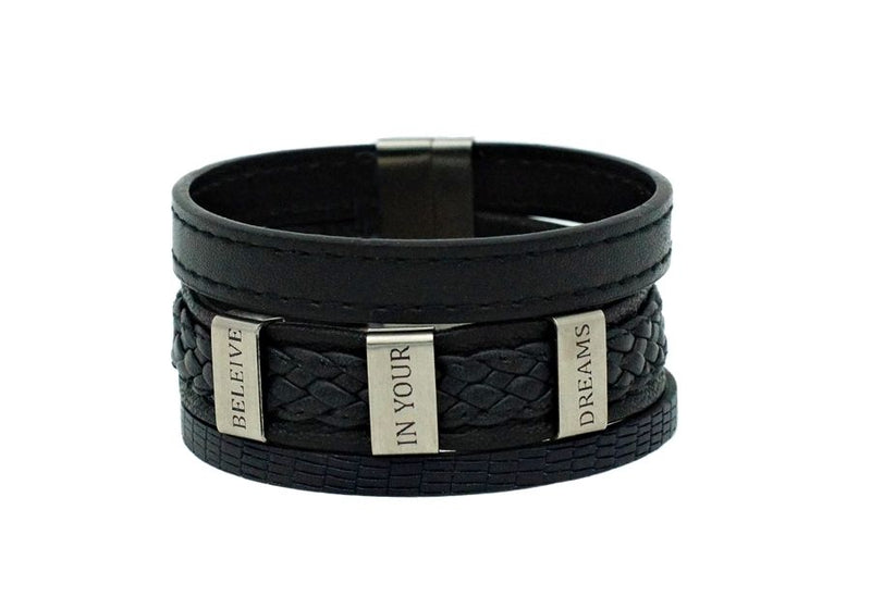 Bracelet large en cuir noir pour homme (à personnaliser)