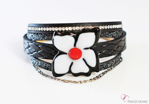 Bracelet cuir et verre pour femme, Collection “Fleur” #159FR