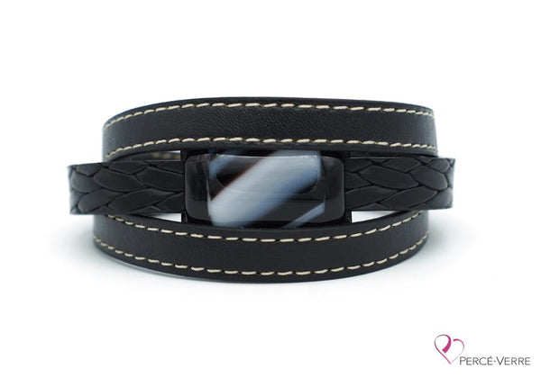 Bracelet pour homme en cuir noir, Collection “Homme” #175