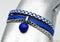 Bracelet bleu métallique avec breloque de verre #1523