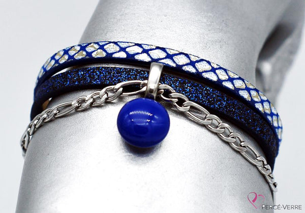 Bracelet bleu scintillant avec breloque de verre #1524