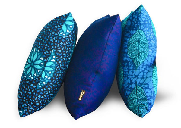 Trio de coussin décoratif en tissus Wax africaine colorée - Mayombe