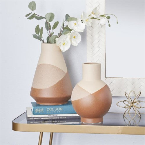Vases set/2 céramique beige / cannelle 11-12H