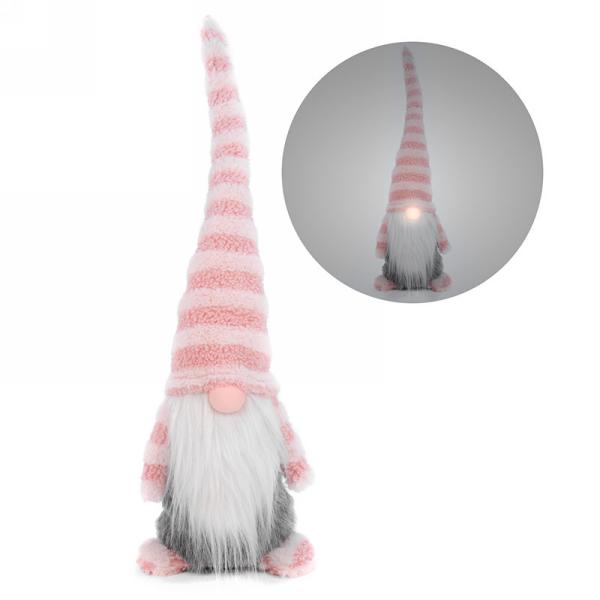 Gnome illuminé chapeau rayé rose