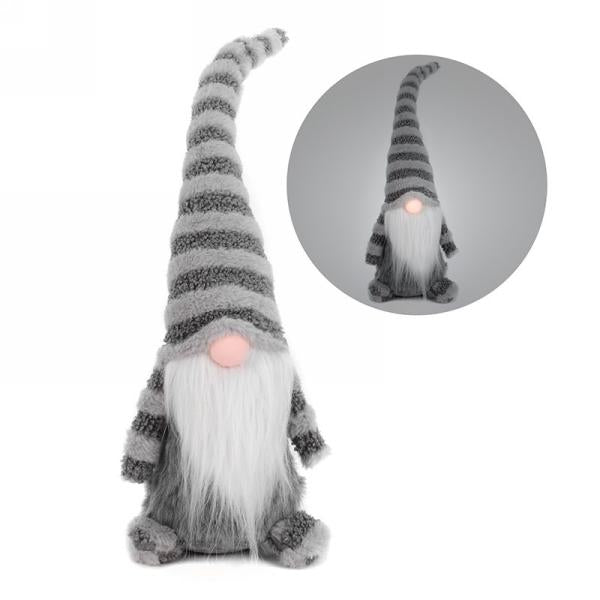 Gnome illuminé chapeau rayé gris
