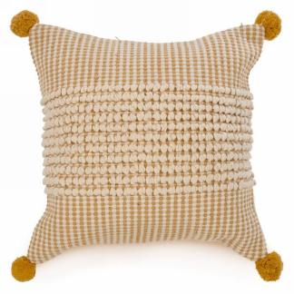 Coussin pompon jaune à motif bouclé