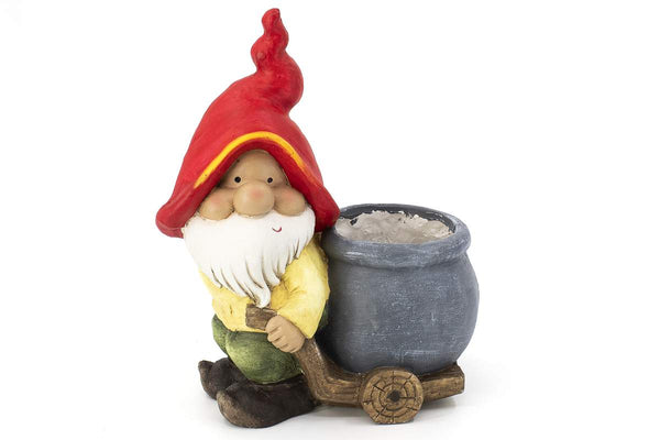 Gnome avec pot sur chariot